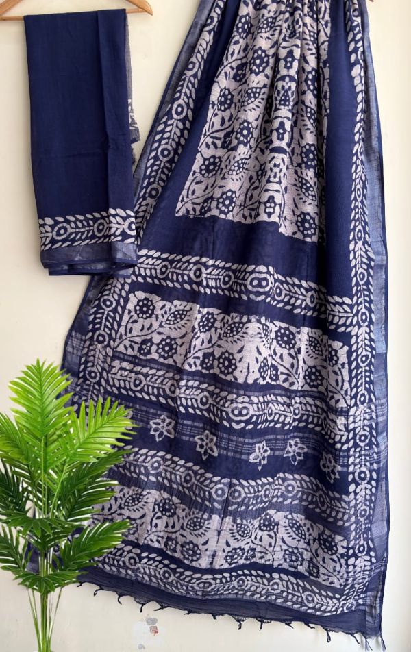 Bagru Handblock Print Linen Saree