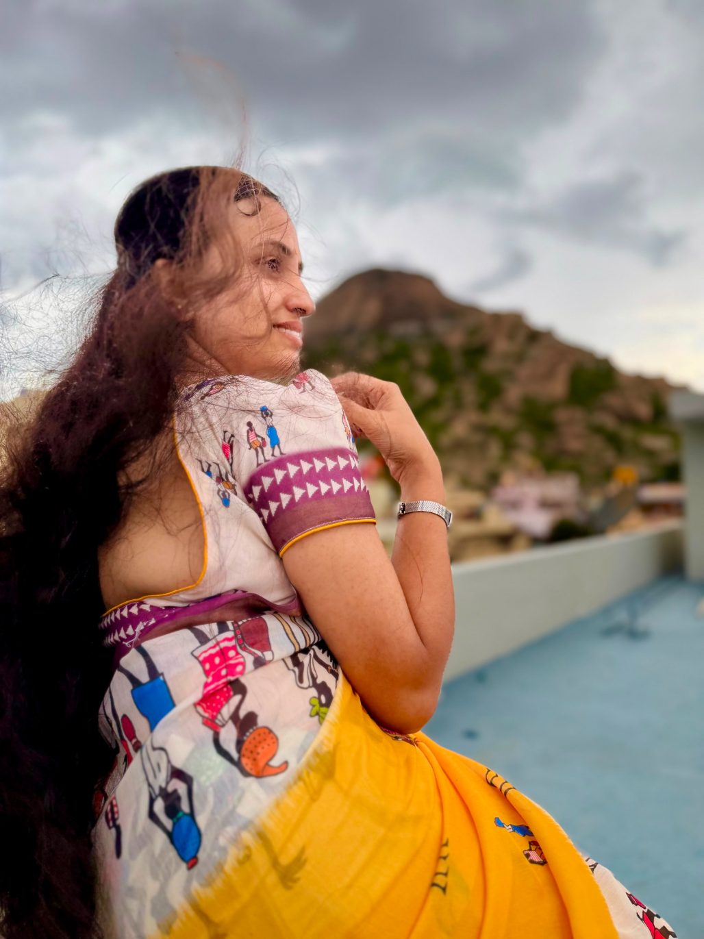 Yellow Warli Art Print Mul Cotton Saree