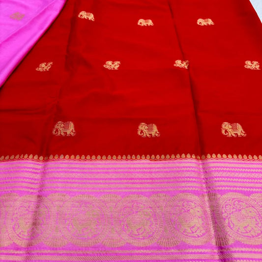 Red and Pink Mysore Crepe Semi