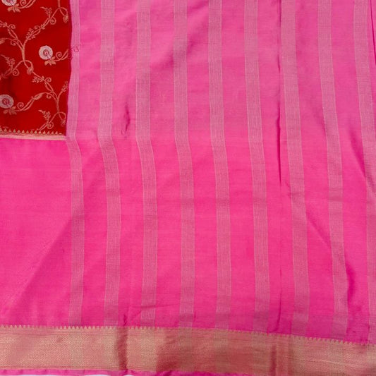 Red and Pink Mysore Crepe Semi