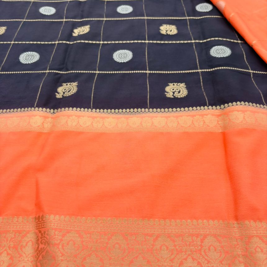 Black and Peach Mysore Crepe Semi