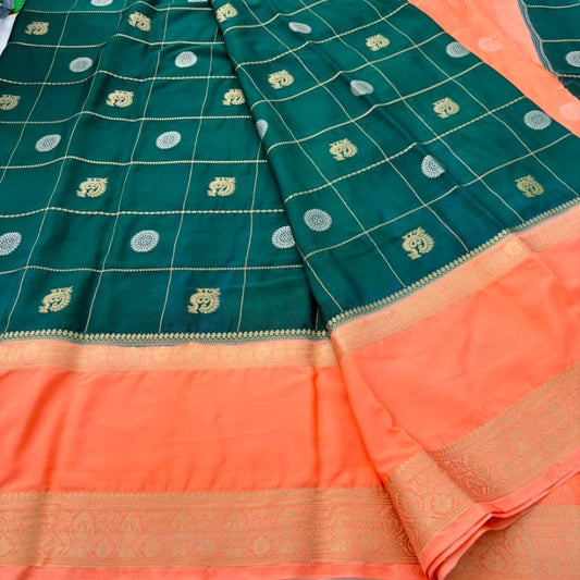 Green abd Peach Mysore Crepe Semi