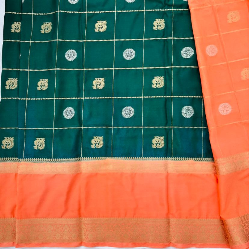 Green abd Peach Mysore Crepe Semi