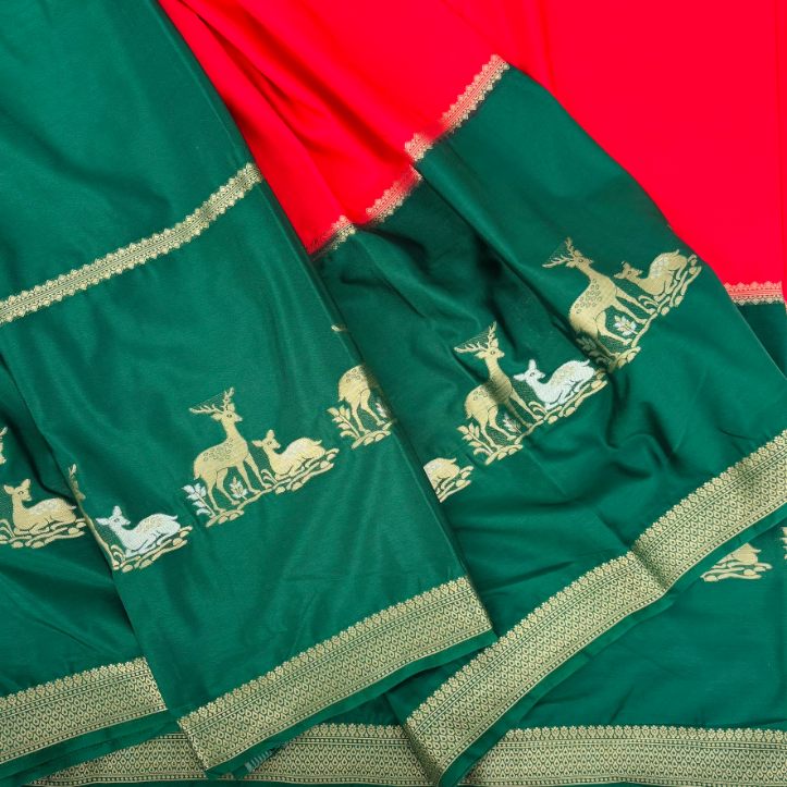 Red and Green Mysore Crepe Semi
