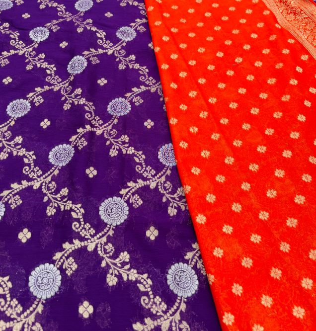 Wine and Orange Banarasi Georgatte Silk