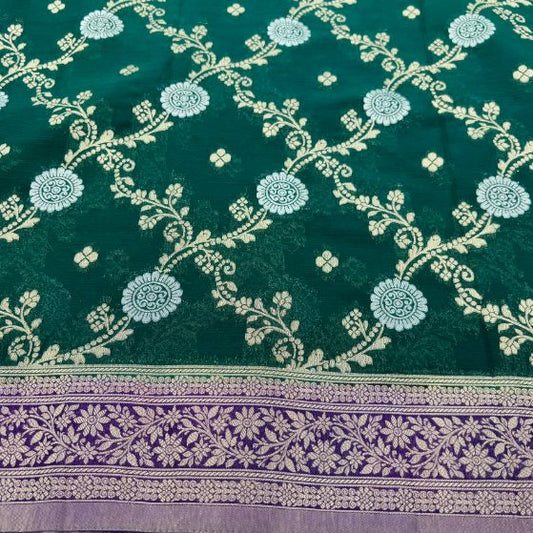 Green and Wine border Banarasi Georgatte Silk