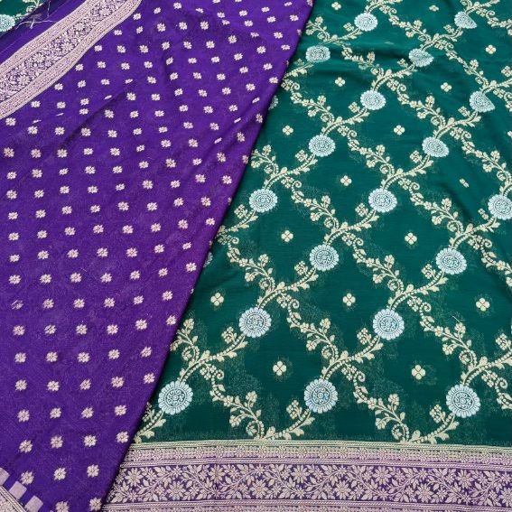 Green and Wine border Banarasi Georgatte Silk