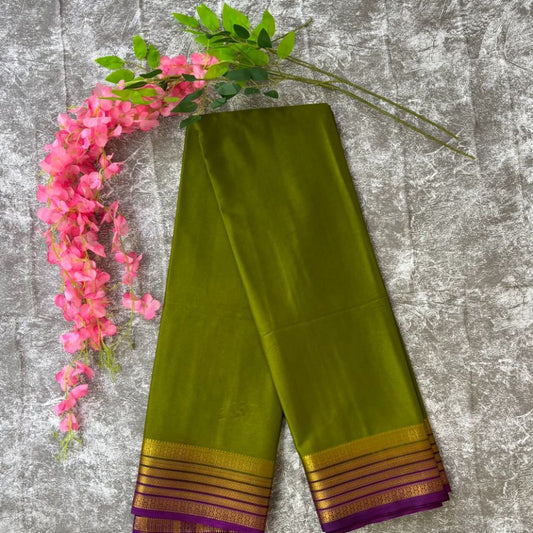 Green and Purple boarder Mysore Crape Semi