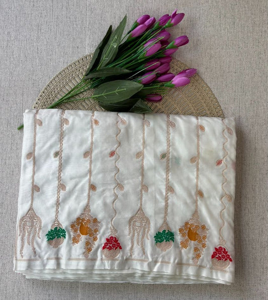 White Banarasi Meena Mashru Katan Silk Saree