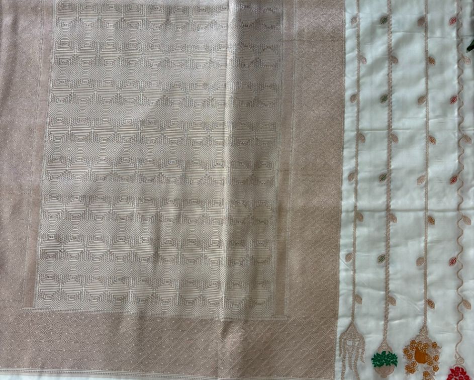 White Banarasi Meena Mashru Katan Silk Saree