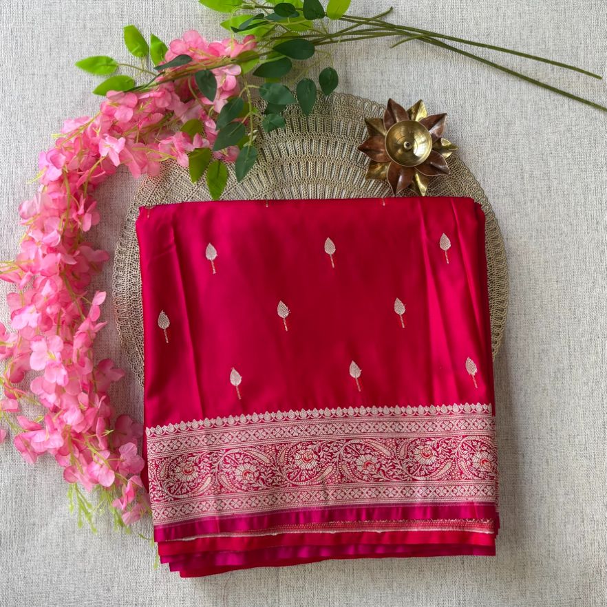 Rani Pink Banarasi Meena Mashru Katan Silk Saree