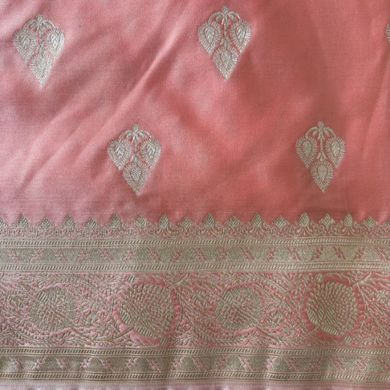 Peach Banarasi Meena Mashru Katan Silk Saree