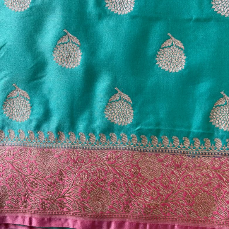 Rama Green and Pink Mashru Katan Silk Saree