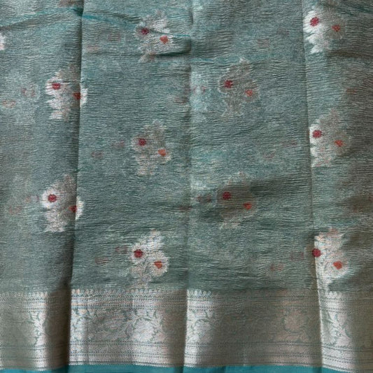 Sea green Banarasi Meenakari buta crushed tussue silk saree