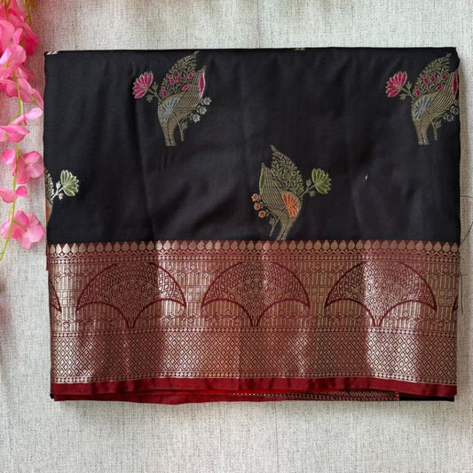 Black and maroon Banarasi Mashru mango Silk