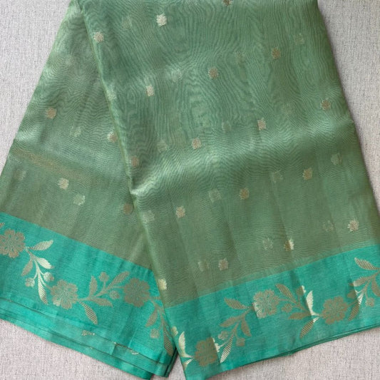 Light green Banarasi Tissue silk with satin boarder