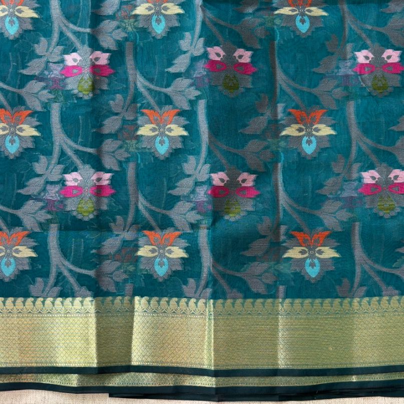 Teal Blue Banarasi Zarikota Saree
