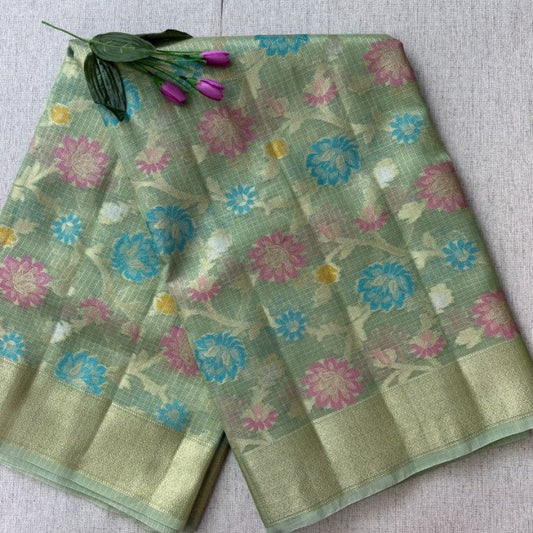 Pista Green Banarasi Kora Organza Saree