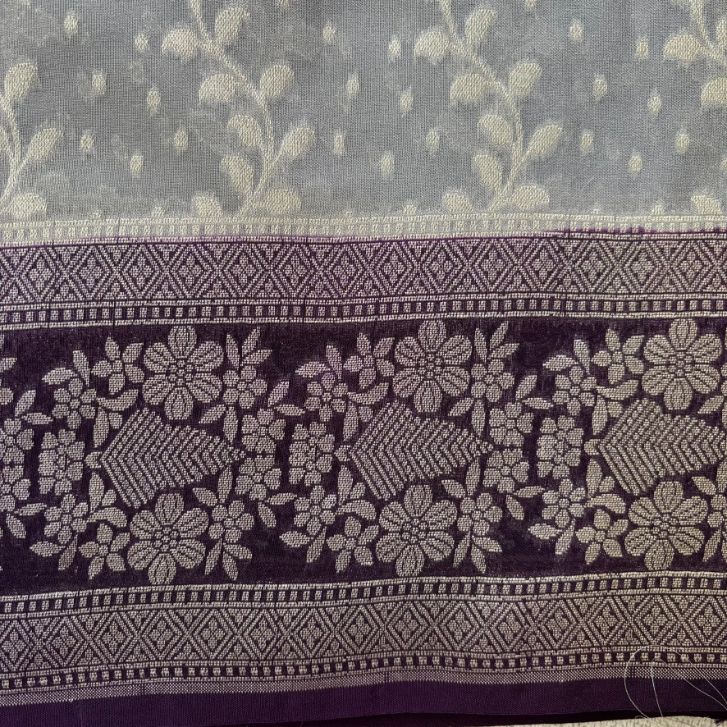 Grey and wine Contrast Banarasi Georgette saree