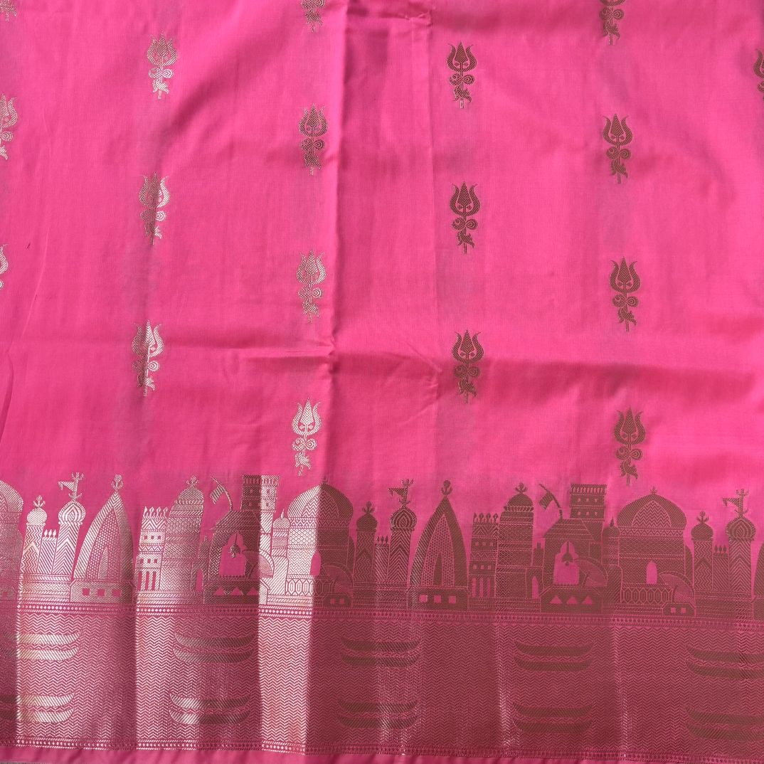 Rani pink Banarasi inspired architectural border soft silk