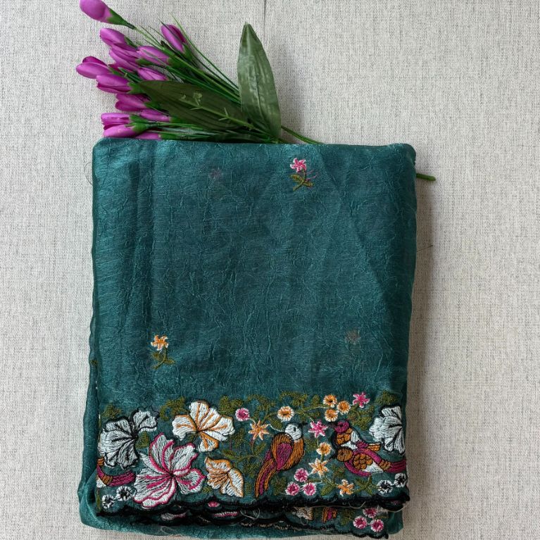 Pure Crush Saree with Floral embroidery all over the saree