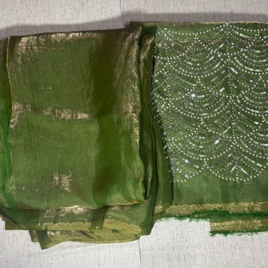 Moss Green Wine Party Wear plain saree with Embroidery Blouse