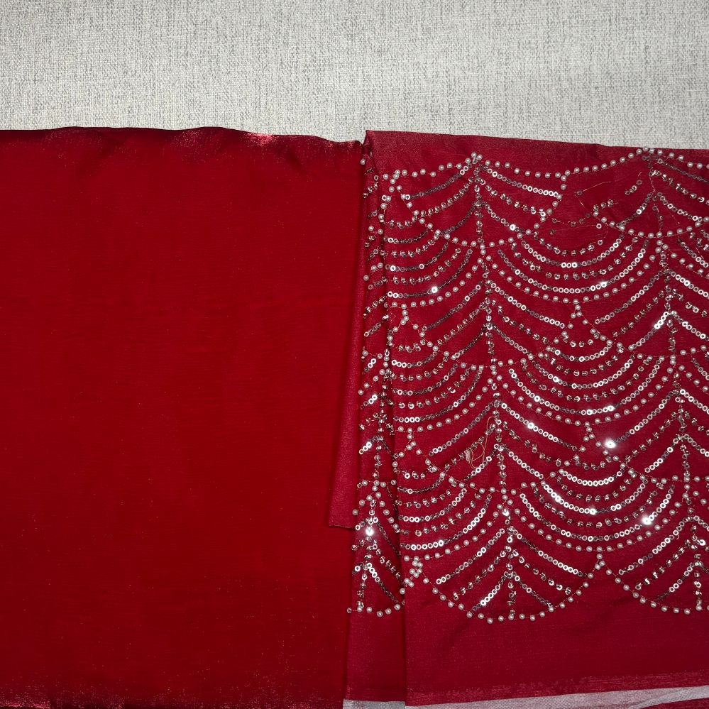 Red Party Wear plain saree with Embroidery Blouse
