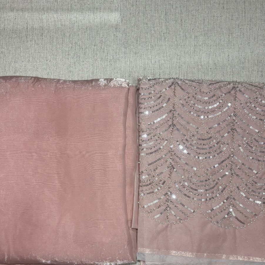 Peach Party Wear plain saree with Embroidery Blouse