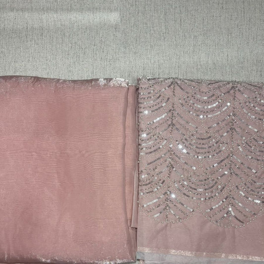 Peach Party Wear plain saree with Embroidery Blouse