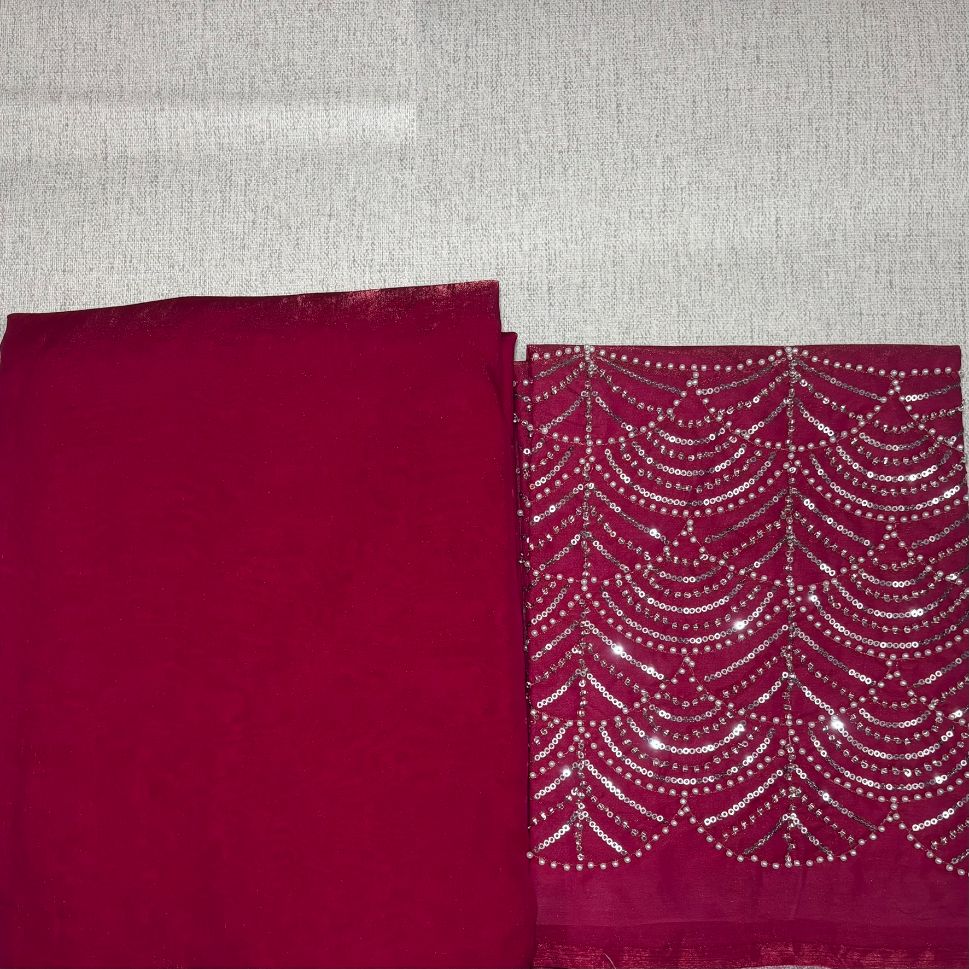 Rani Pink Party Wear plain saree with Embroidery Blouse