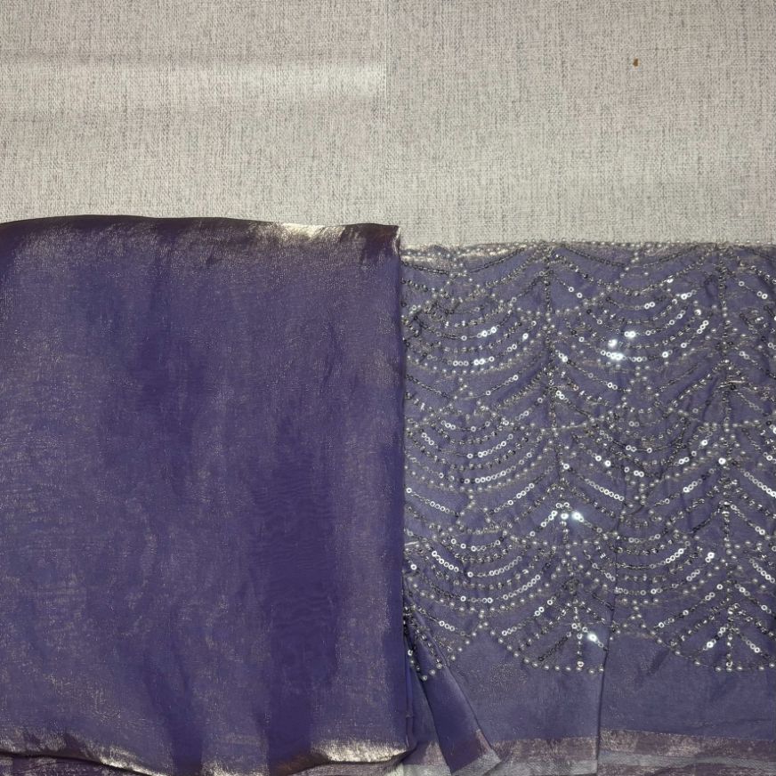 Lavender Party Wear plain saree with Embroidery Blouse