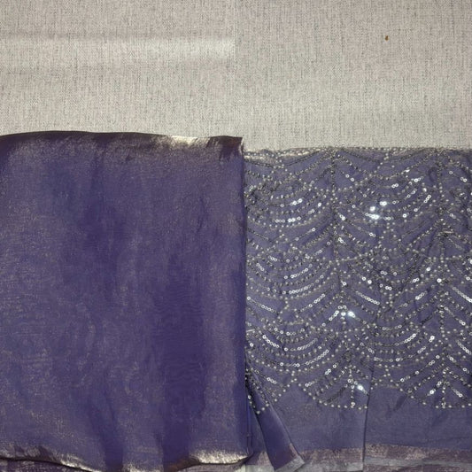 Lavender Party Wear plain saree with Embroidery Blouse