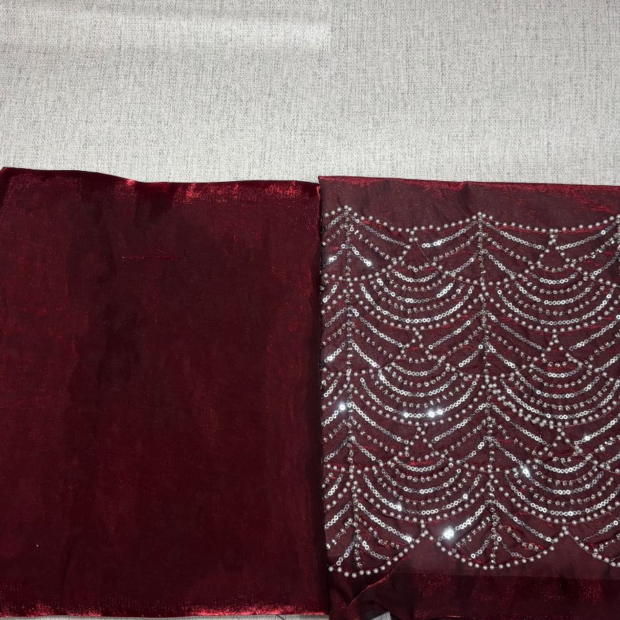 Maroon Party Wear plain saree with Embroidery Blouse
