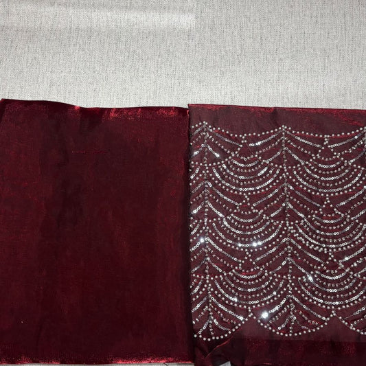 Maroon Party Wear plain saree with Embroidery Blouse