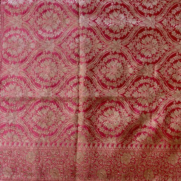 Blue Banarasi Embroidery Mashru Katan Silk Saree with pink border (Handloom)