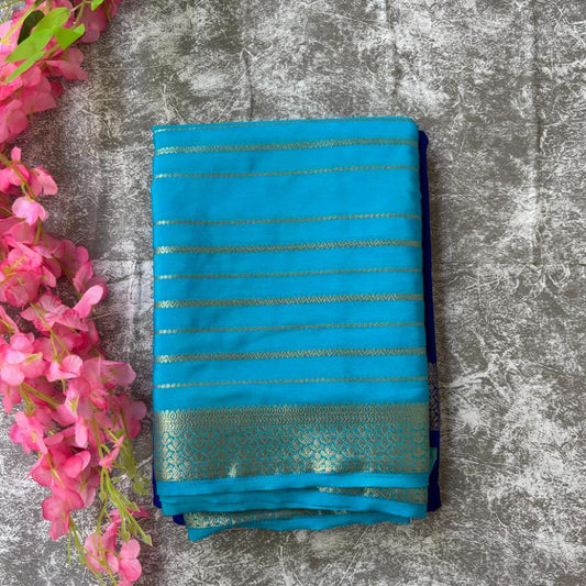 Blue striped premium semi mysore crape saree