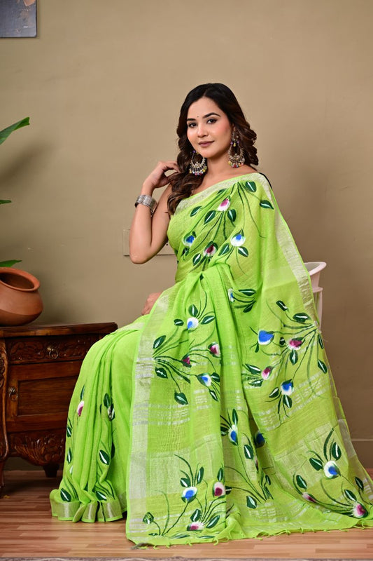 Bagru Handblock Print Linen Saree