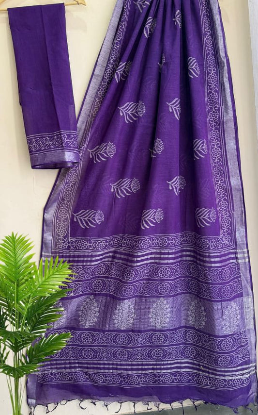 Bagru Handblock Print Linen Saree