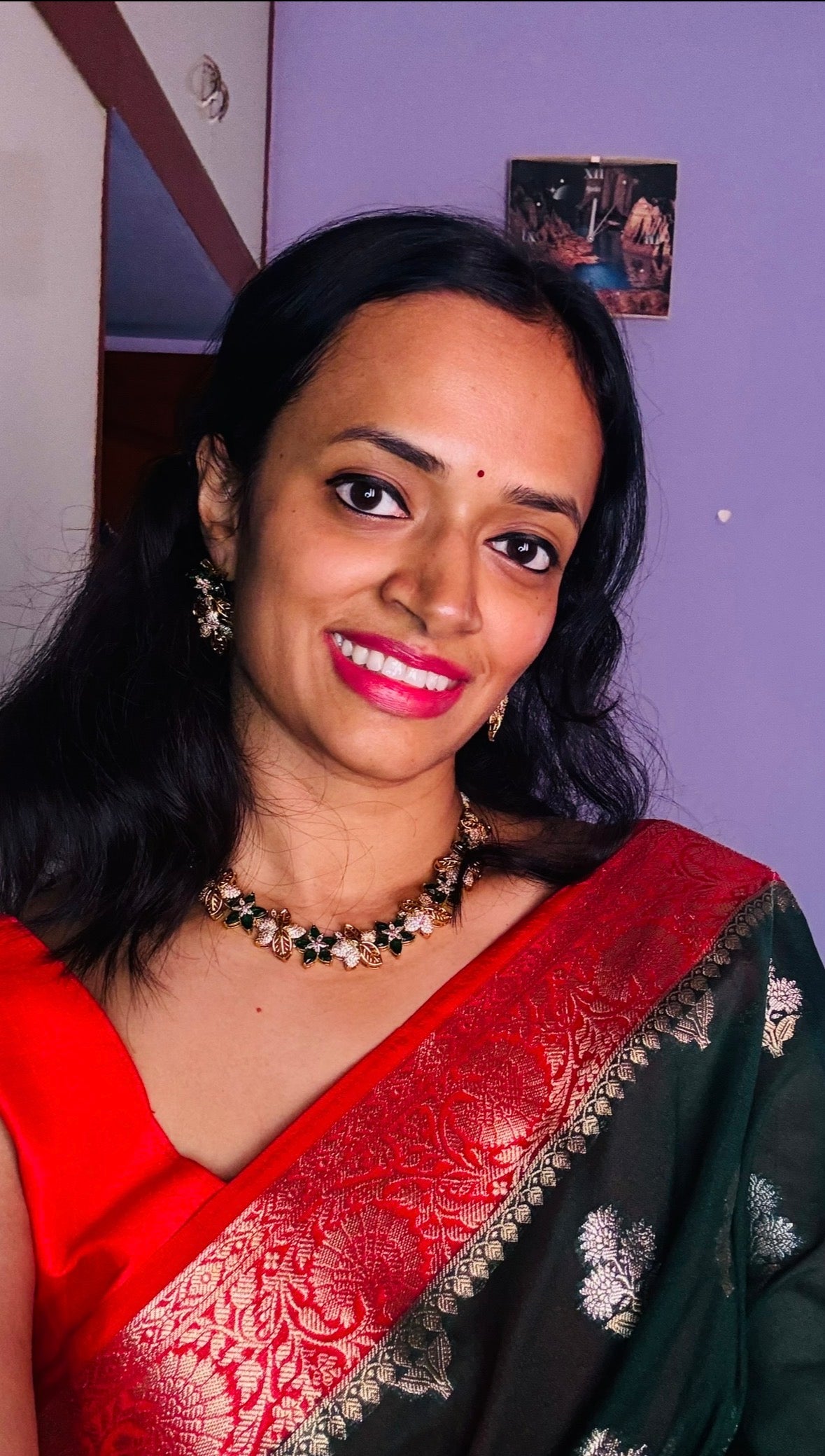 Green and Red Contrast Banarasi Georgette saree