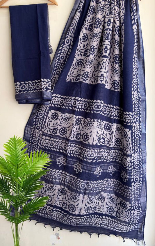 Bagru Handblock Print Linen Saree
