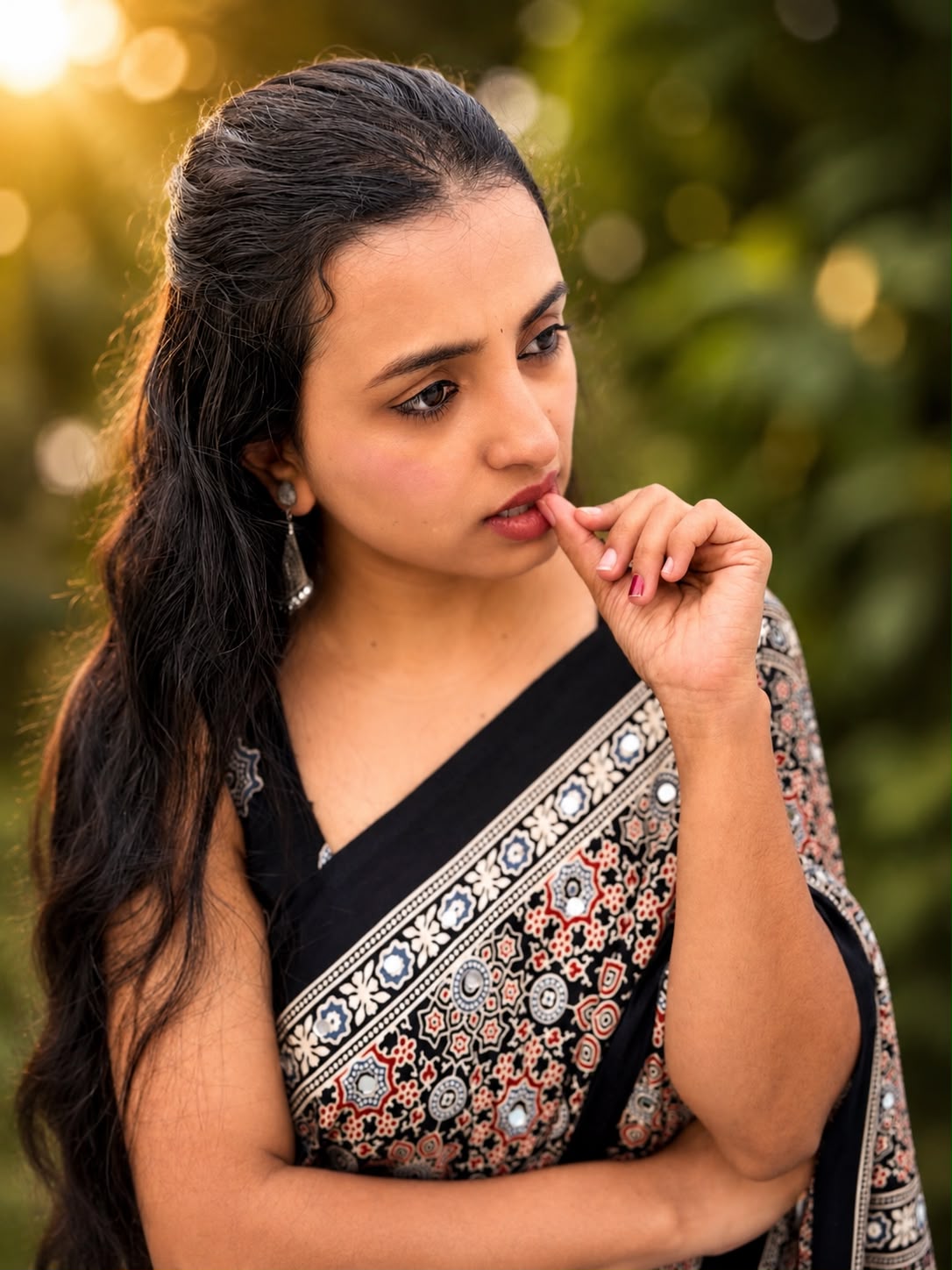 Modal ajrak mirror work saree