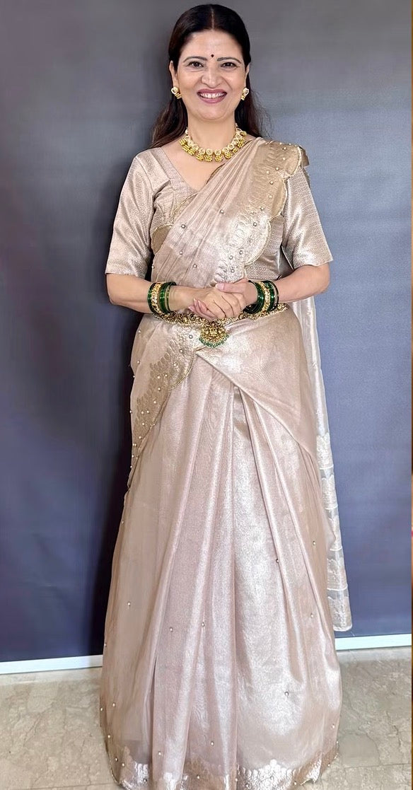 Soft Glass Tissue Aari Handwork saree