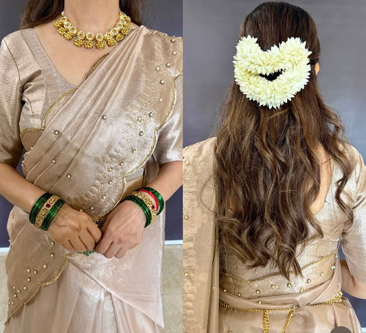 Soft Glass Tissue Aari Handwork saree