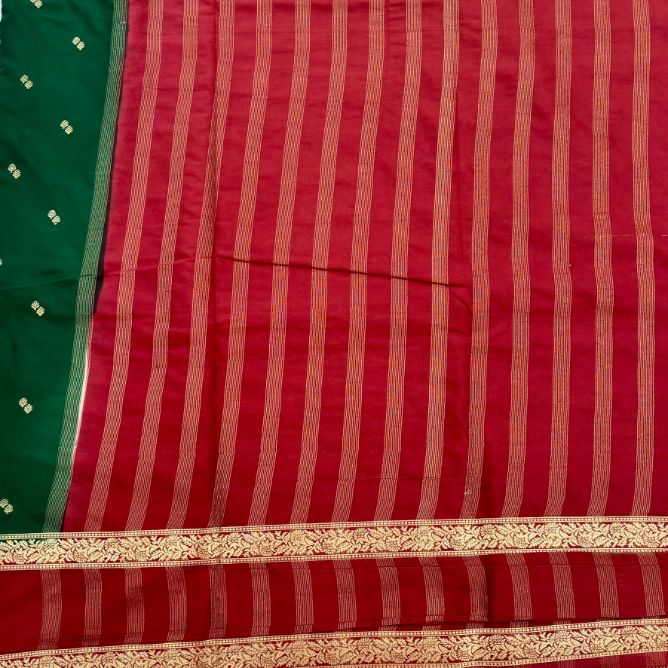 Green and Rush organge Mysore Crepe Semi