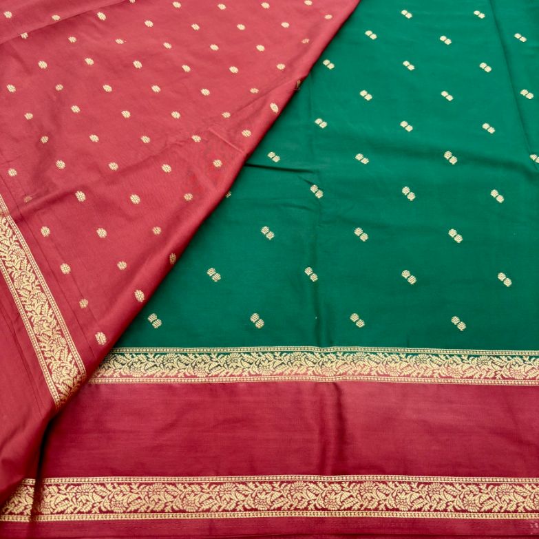 Green and Rush organge Mysore Crepe Semi