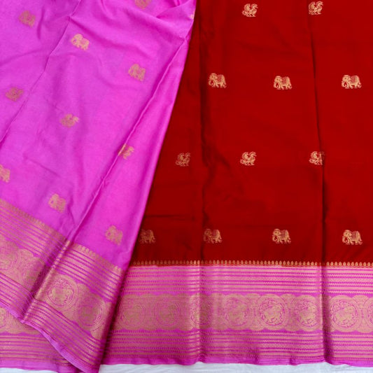 Red and Pink Mysore Crepe Semi
