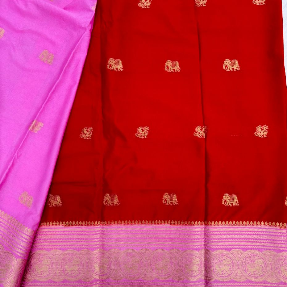 Red and Pink Mysore Crepe Semi