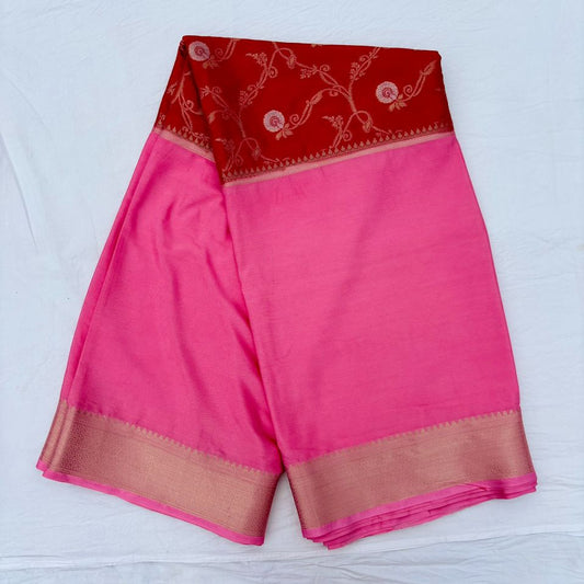 Red and Pink Mysore Crepe Semi