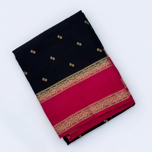 Black and Rani pink Mysore Crepe Semi