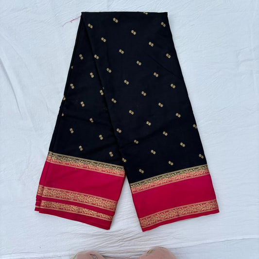 Black and Rani pink Mysore Crepe Semi